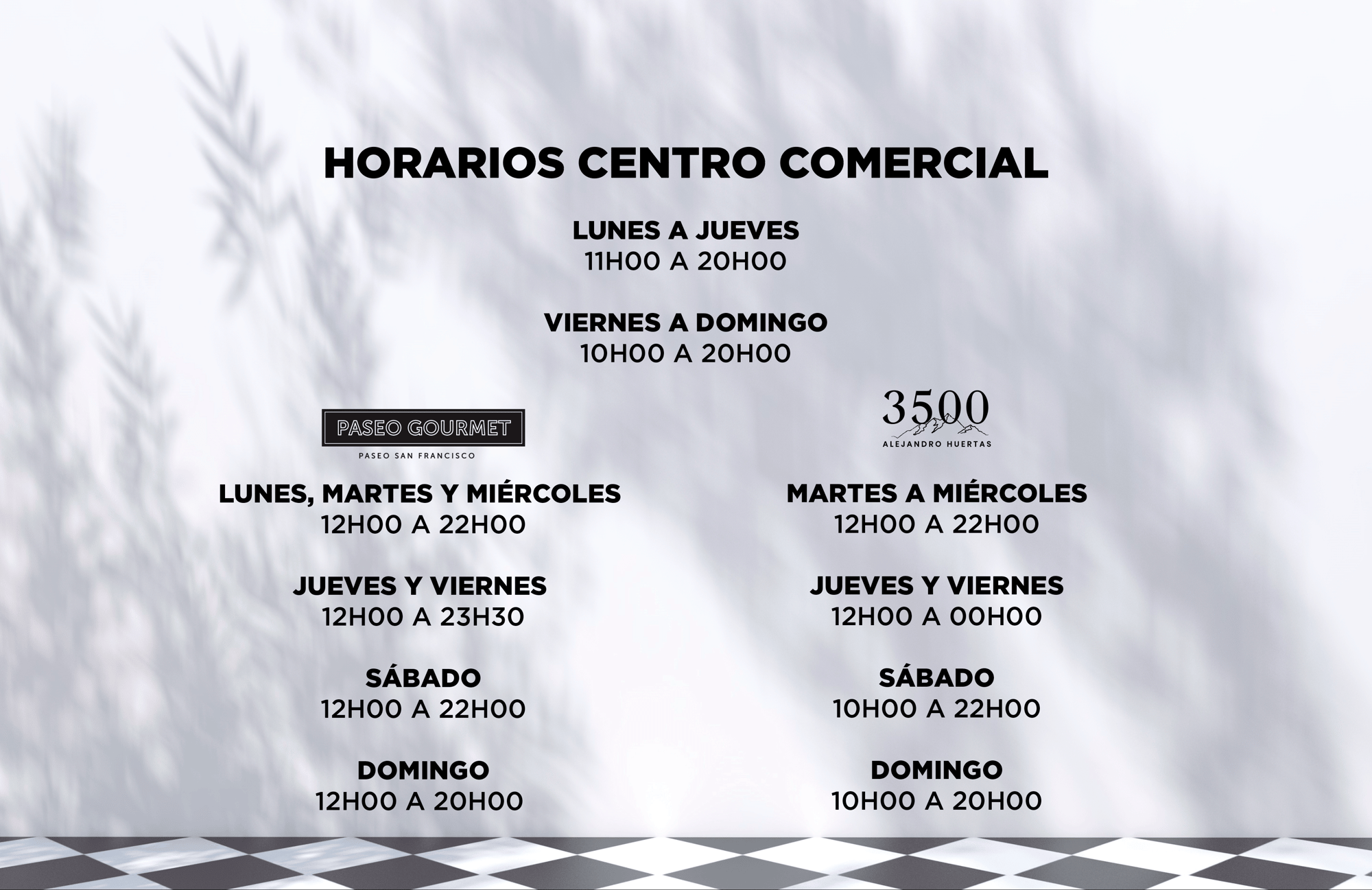 ffff HORARIOS CENTRO COMERCIAL